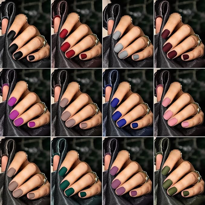 FANDAMEI Short Press on Nails, 24 Packs 576PCS Short Round Press on Nails Matte, Acrylic Small Fake Nails Full Cover, Matte Glue on Nails with 7g Nail Glue, 24 Color False Nail