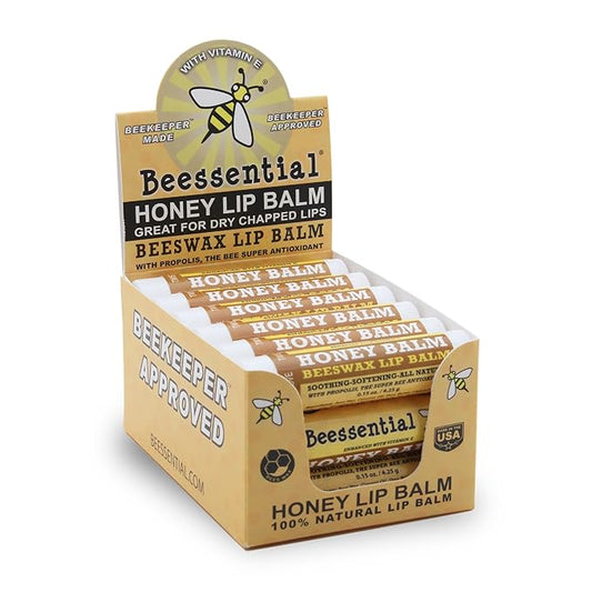 Beessential Natural Bulk Lip Balm, Honey, 18 Pack | For Men, Women, and Children. Great for Gifts, Showers, & More