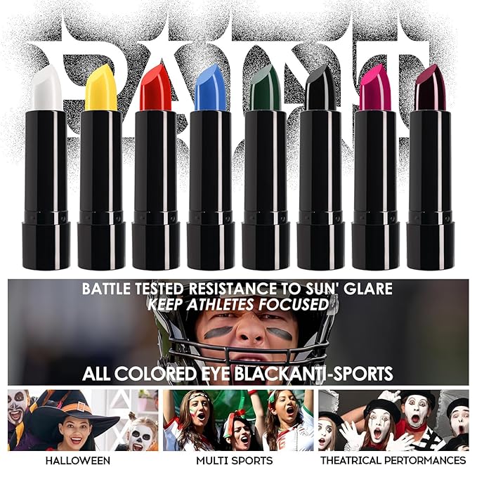 4 Colors Halloween Face Body Paint Lipstick, Cream Eye Black Stick for Baseball, High Pigmented Clown SFX Foundation Cream Makeup for for Sports Festival Halloween Cosplay Goth Costume Makeup (B#)