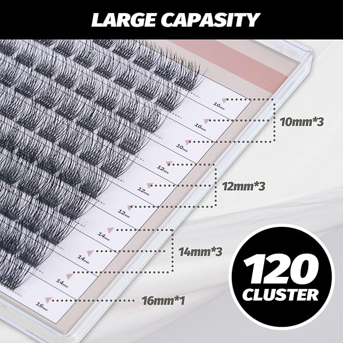 DIY Eyelash Extension Lash Clusters 120 Clusters False Eyelash 3D Effect Individual Natural Lashes Set at Home Eyelash Extension Kit Lashes Pack Volume Cross Mixed