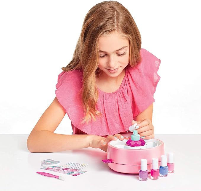 Light Magic Nail Dryer & Polish Set for Girls & Teens - 5 Vibrant Nail Colors, Art Stickers, Nail File, Cuticle Pusher & Dryer - Water-Based, Non-Toxic Polish Perfect Spa Day Manicures Make it Real