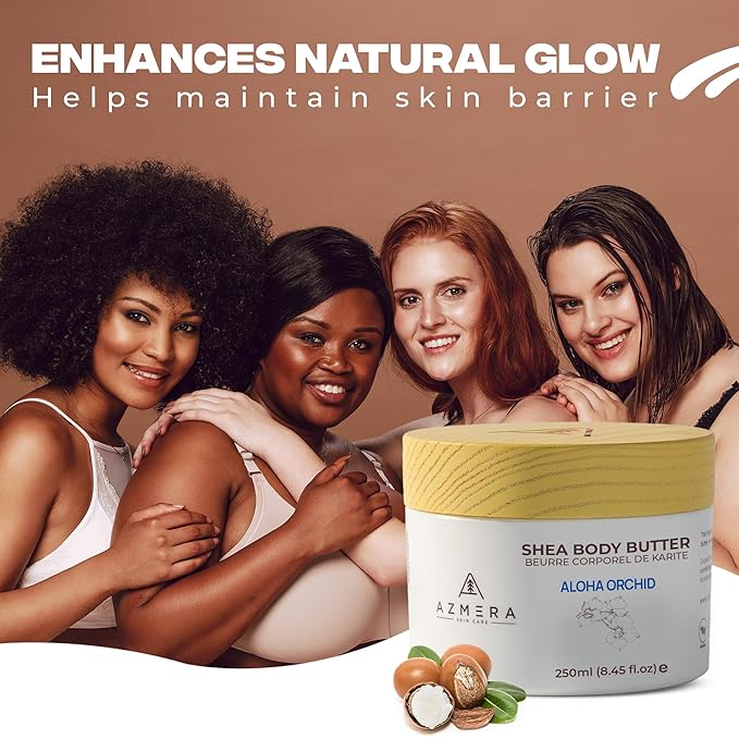 AZMERA Handcrafted Whipped Shea Body Butter – Luxurious Orchid Scented Moisturizer for Dry, Sensitive Skin with Argan Oil & Vitamin E – Vegan, Non-Greasy Skincare – 8.82 oz