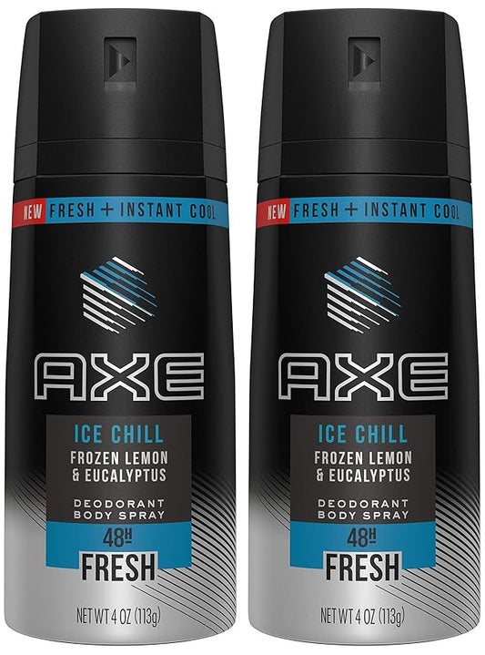 Axe Deodorant Body Spray - Ice Chill - Frozen Lemon & Eucalyptus - Net Wt. 4 OZ (113 g) Per Can - Pack of 2 Cans