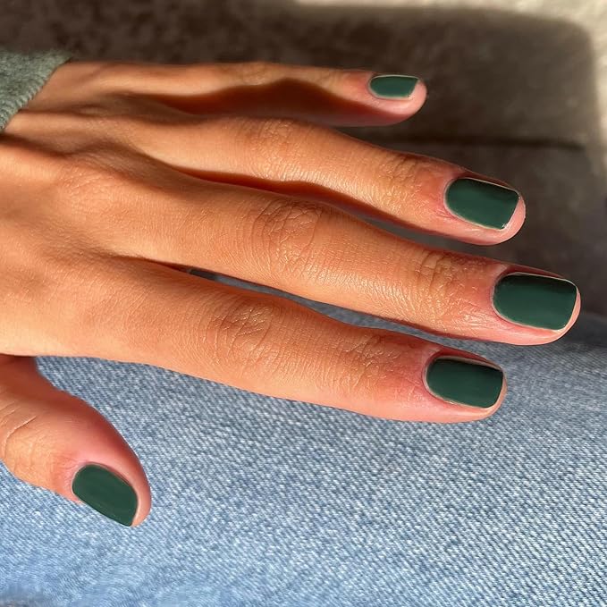 48Pcs Matte Dark Green Press on Nails Short Square Fake Nails Glue on Gel Nails Press ons Spring Acrylic Stick on False Nails for Women Extra Short Nail Small Petite