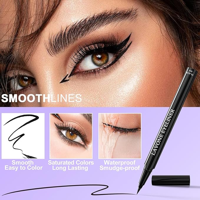 LAVONE Eyeliner Set - Waterproof Makeup Kit with Liquid Eye Liner Pencil, Gel Eyeliner and Angled Eye Liner Brush, Waterproof, Smudge Resistant, Long Lasting Formula - Soft Brown