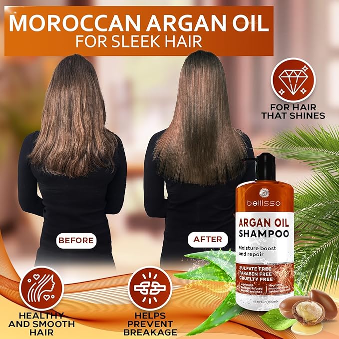 Argan Oil Shampoo - Sulfate Free with No Parabens - Moroccan Botanicals for Women and Men - Professional Moisturizing, Anti Frizz, Hydrating Solution for Dry, Wavy, Curly and Color Treated Hair