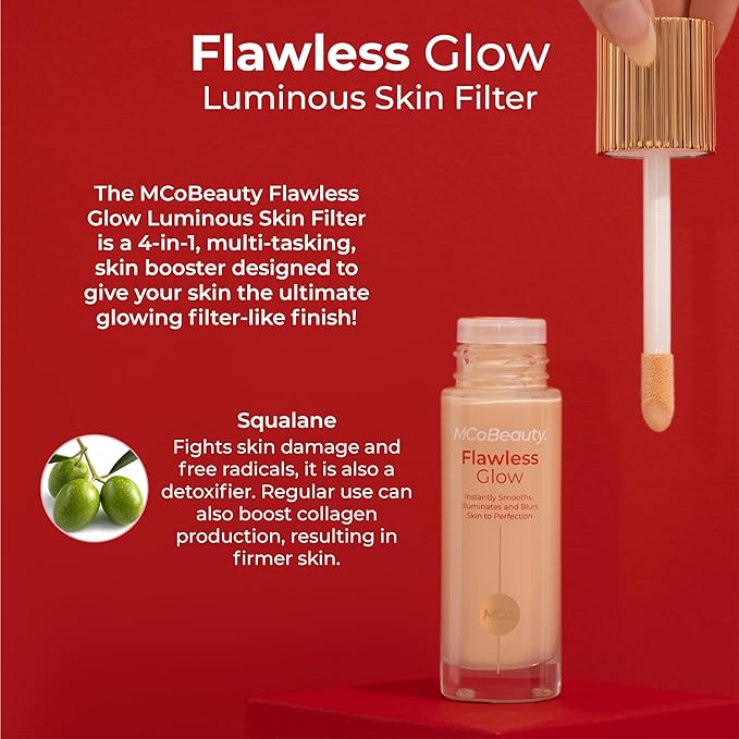 MCoBeauty - Flawless Glow Luminous Skin Filter - Natural Medium Shade - 4-in-1 Multi-Use Formula that Contains Squalane - Includes Doe Foot Applicator - Liquid Illuminator