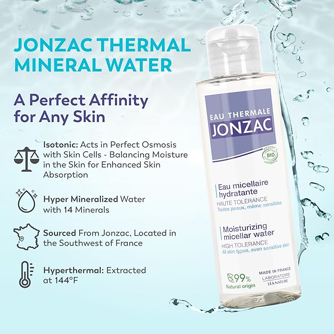 Eau Thermale Jonzac 99% Organic Micellar Water - Natural Eye & Face Makeup Remover - Hydrating Thermal Water - for Sensitive Skin - Non-Toxic - Agua Micelar Orgánica - Travel Size - 3.38 Fl Oz