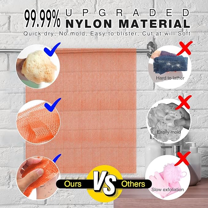 UJFQBH 3 Pieces African Bath Sponge African Net Long Net Bath Sponge Exfoliating Shower Body Scrubber Back Scrubber Skin Smoother,Great for Daily Use (Yellow,Yellow,Yellow)