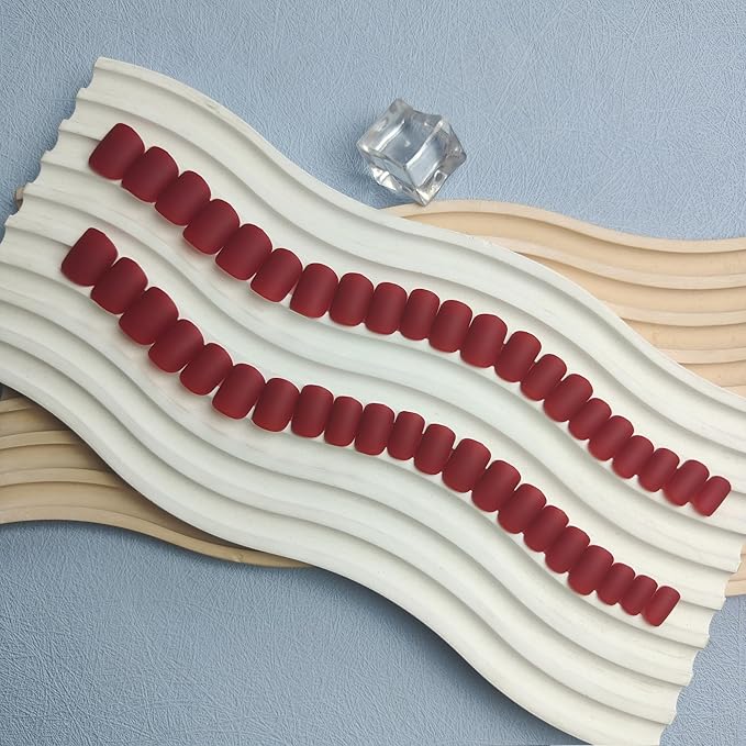 48Pcs Matte Wine Red Press on Nails Short Square Fake Nails, Red Glue on Nails Short Gel Nails Press ons, Acrylic Nails Stick on False Nails for Women, Natural Handmade Thick Extra Short Nails Petite