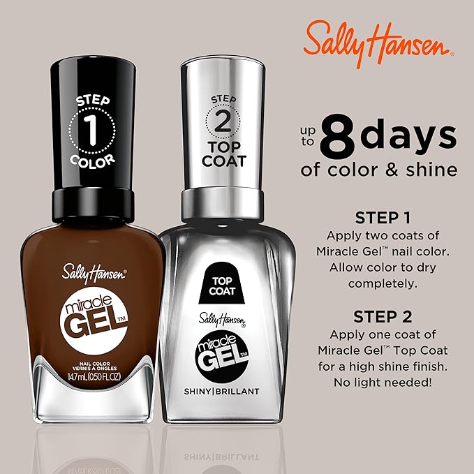 Sally Hansen Miracle Gel, Been There, Dune That, Long Lasting, Gel-Like Formula, No UV Lamp Needed, Opaque, Shiny Brown Nail Polish
