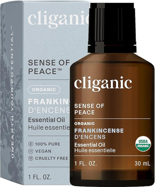 Cliganic USDA Organic Frankincense Essential Oil, 1oz - Boswellia Serrata, 100% Pure Natural Undiluted, for Aromatherapy | Non-GMO Verified (Packaging May Vary)
