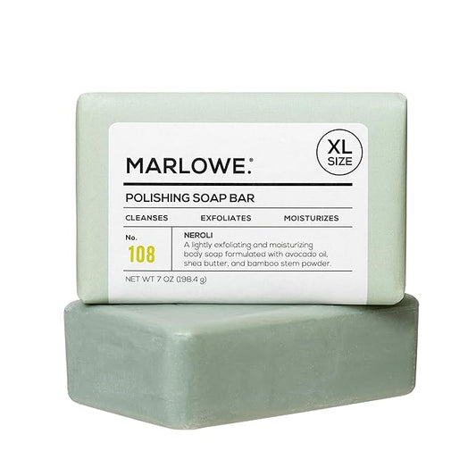 MARLOWE. No. 108 Lightly Exfoliating Soap Bar, 7oz, Polishing, Moisturizing & Cleansing Bar Soap for Men, Made with Natural Ingredients