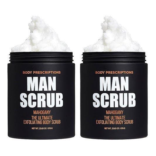 Body Prescriptions Men’s Exfoliating Body Scrub – Ultimate Skin Cleansing Wash in Jar with Twist-Top Lid, For All Skin Types, 21 Ounce (Pack of 2), Mahogany
