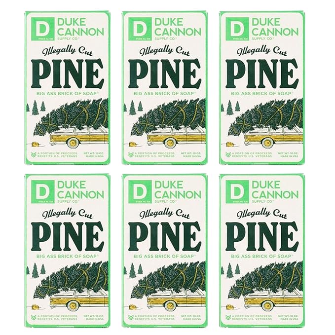 Duke Cannon Supply Co. Big Brick of Soap Bar for Men Holiday Edition - Illegally Cut Pine (Fresh Split Pine Scent), 10 oz. (6 Pack)
