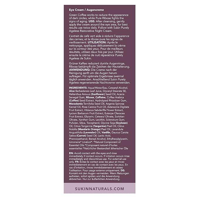 Sukin Purely Ageless Reviving Eye Cream, 0.85 fl oz