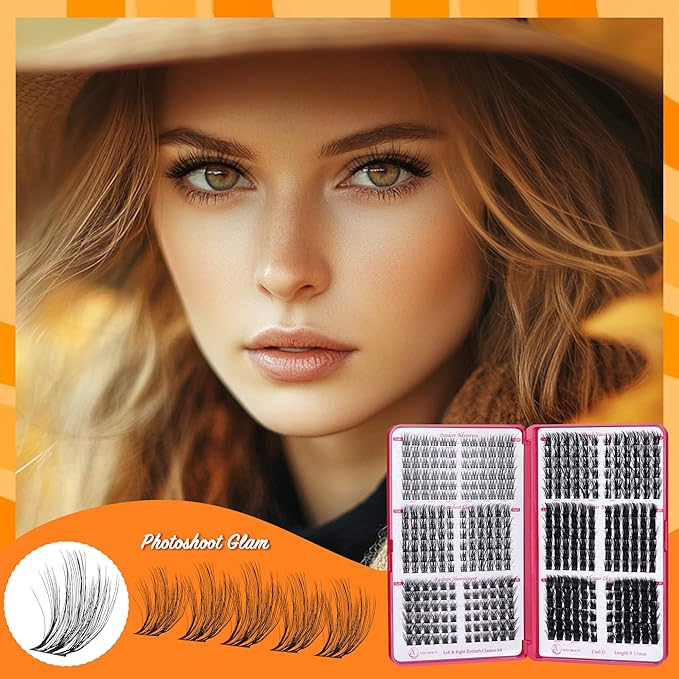 Fluffy Lash Clusters - 360Pcs Natural 0.05D Eyelash Clusters, Left & Right Eyelashes, Urtra Lightweight Cat Eye Clusters for Starter DIY at Home(Eyelashes Only）