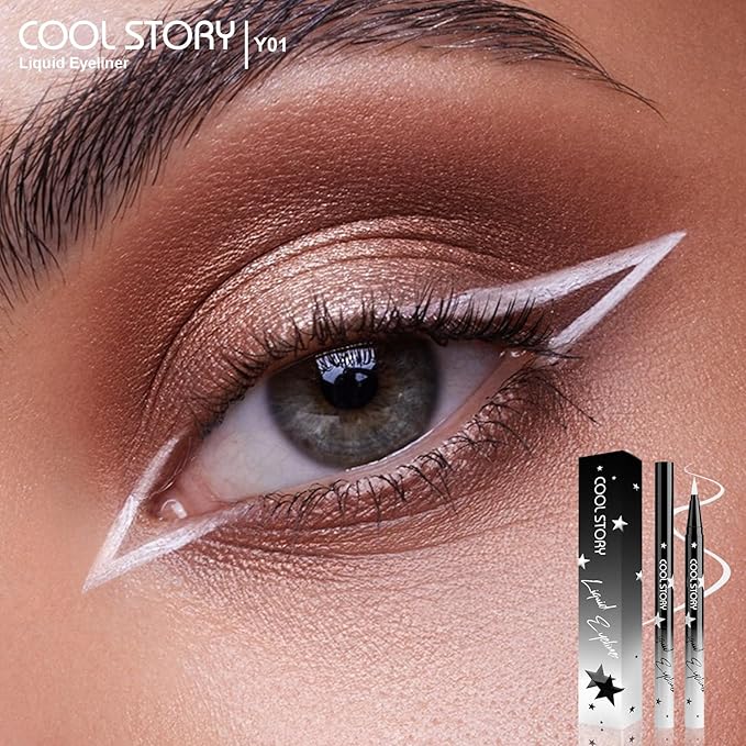COOL STORY Liquid Eyeliner Waterproof Smudge Proof Eye Liner, 24H Long-Lasting, 0.6ml/0.02 fl.oz (White)