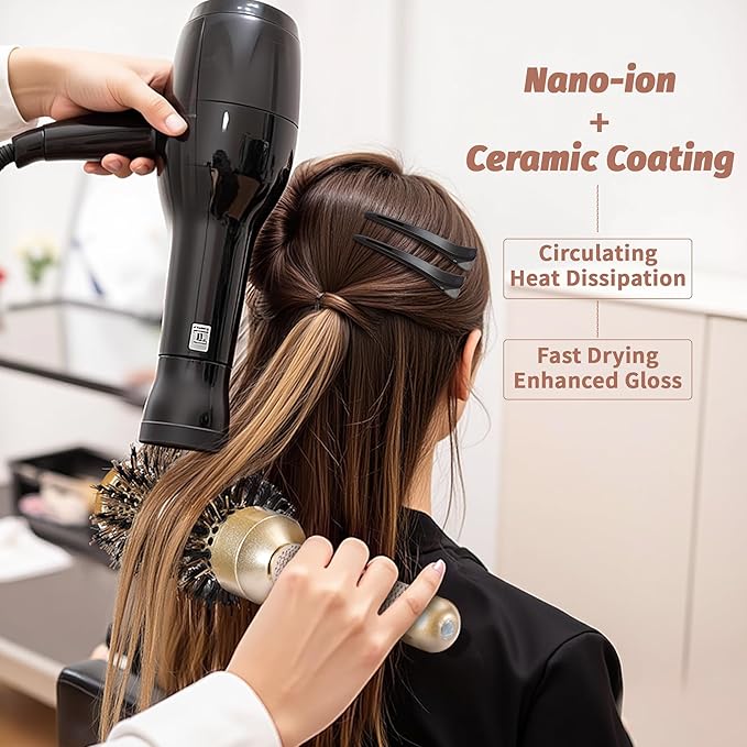 Round Brush for Blow Out, Nano Thermal Ceramic & Ionic Tech, 2.1 Inch Barrel, Boar Bristles, Roller Brush for Blow Drying and Styling, Gold, Hair Brush for All Hair Types