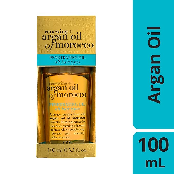OGX Renewing + Argan Oil of Morocco Penetrating Hair Oil Treatment, Moisturizing & Strengthening Silky Oil for All Hair Types, Paraben-Free, Sulfated-Surfactants Free, 3.3 fl oz (Pack of 2)