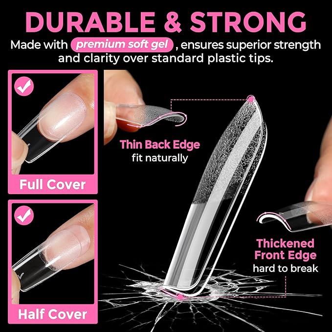 UNA GELLA Medium Square Nail Tips: 216pcs Square Press on Nails Pre-shape Clear Nails Tips for Full Cover Acrylic French False Nails For Nail Extension, Home DIY Nail Salon 12 Sizes False Tips