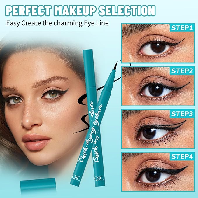 QIC Liquid Eyeliner,Waterproof Liquid Eye Liner, Long-Wearing,Smudge-Proof， Ultra-Smooth, Eyeliner Pen, Vegan Formula,Ultra-Fine Nib,Black