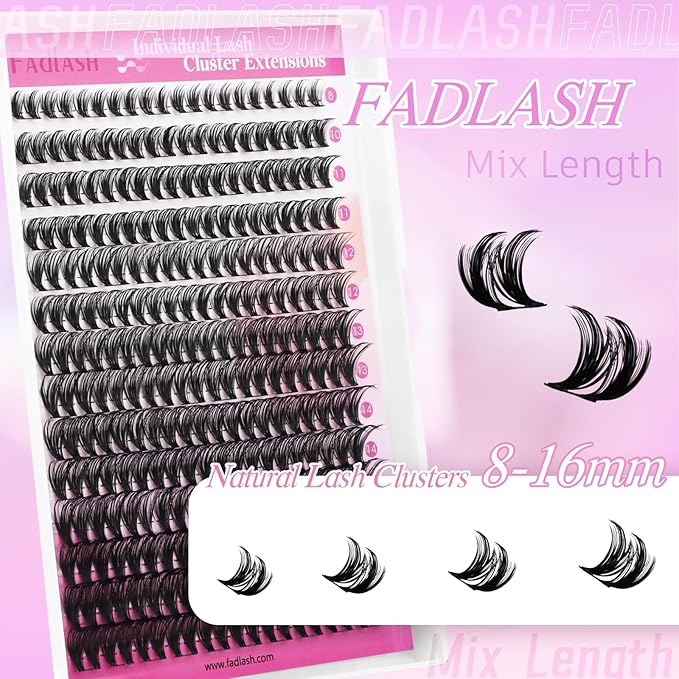 FADLASH Lash Clusters Wispy Eyelash Clusters 40D Natural Individual Lashes 8-16 mm and Waterproof Cluster Eyelash Extensions with Soft Thin Band