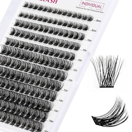 Lash Clusters DIY Eyelash Extensions 168 Clusters Lashes D Curl 0.07 Natural Individual Lash Extensions Mixed Tray False Eyelashes Soft & Strong Thin Band DIY at Home (F34-0.07D, 8-16mm)