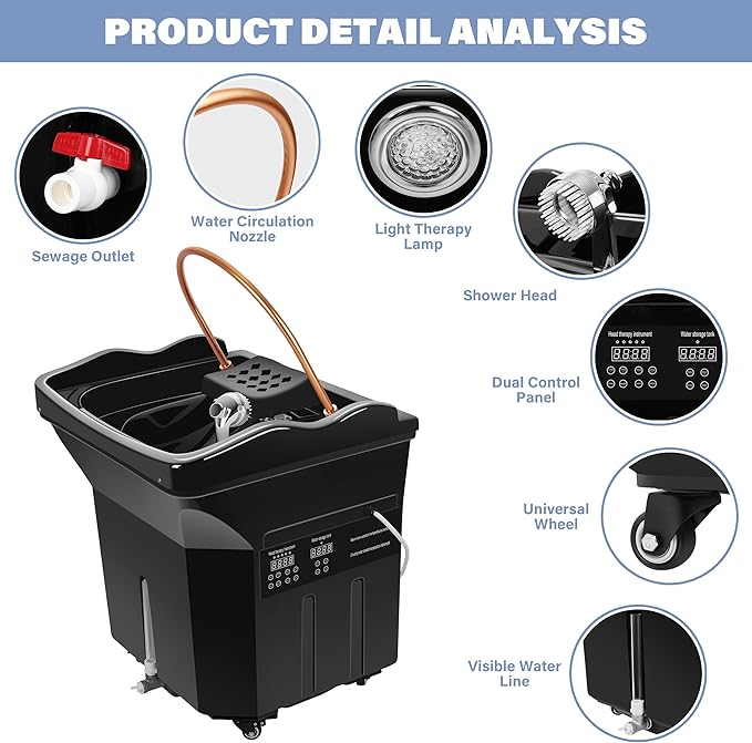 Head Spa Equipment with 60L Water Storage Tank, Warm Steam & Hair Wash Sink for Scalp Care and Relaxation (Head Spa Equipment-Black)