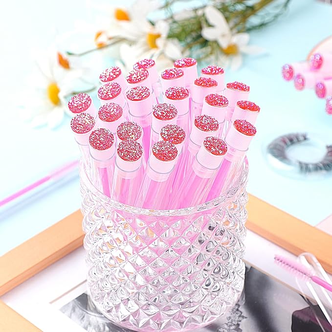 20pcs Eyelash brush Lash Wand Makeup tool Eyelash Extension supplies Cleaning brush Diamond Mascara star d pink