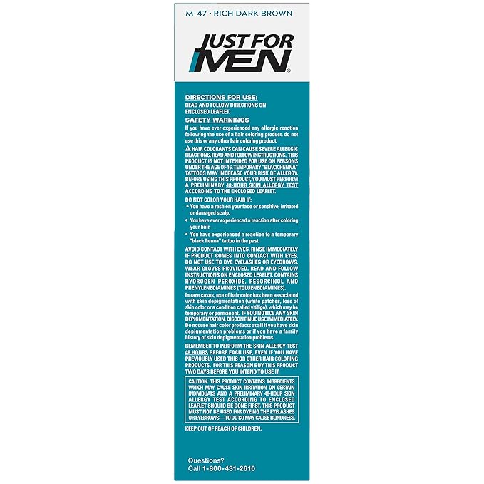 Just For Men Mustache & Beard, Beard Dye for Men with Brush Included, With Keratin Biotin Aloe and Coconut Oil for Healthy Facial Hair - Rich Dark Brown, M-47, Pack of 3 (Packaging May Vary)