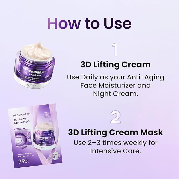 BIOHEAL BOH PROBIODERM™ 3D Lifting Cream Double Set + Cream Masks | Korean Anti-Aging Face Cream for Wrinkles & Skin Firming | Peptide Face Mask for Jawline Lift | Skincare Gift Set for Women & Men