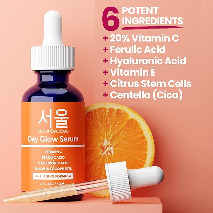 SeoulCeuticals Korean Skin Care 20% Vitamin C Hyaluronic Acid Serum + CE Ferulic Acid - Potent Anti Aging Vit C, Anti Wrinkle K Beauty Skincare 1oz