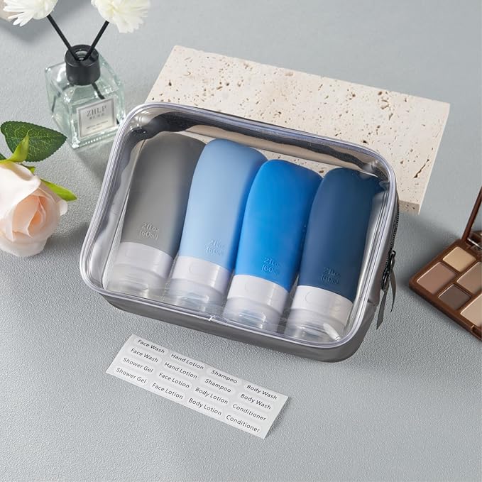 INSFIT Portable Travel Bottles, TSA Approved Leak Proof Containers for Toiletries, BPA Free Refillable Accessories for Shampoo, Body Wash, Liquids (4 Pack)