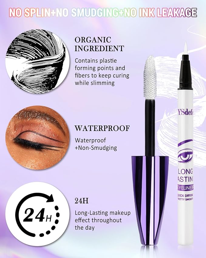 Green Mascara Liquid Eyeliner Set, Update Longlasting Waterproof Color Eye Liner Pen, 5D Silk Fiber Colored Mascara Volume and Length, Christmas Party Stage Use Eye Makeup Gift Kit for Women Girl-06