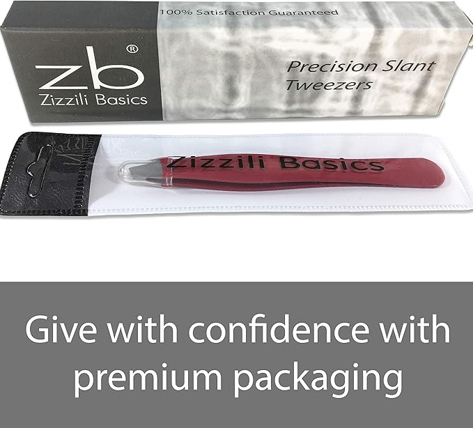 Tweezers – Surgical Grade Stainless Steel - Slant Tip for Expert Eyebrow Shaping and Facial Hair Removal – with Protective Pouch - Best Tweezer for Men and Women (Ruby Red)