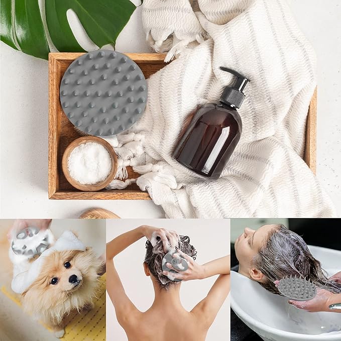 INNERNEED One-Piece Scalp Massager Shampoo Brush, Wet & Dry Scalp Care Head Scrubber Hair Washing, Soft Silicone Bristles, for Hair Growth, Dandruff Removal, Comfortable for All Hair Types (Gray)