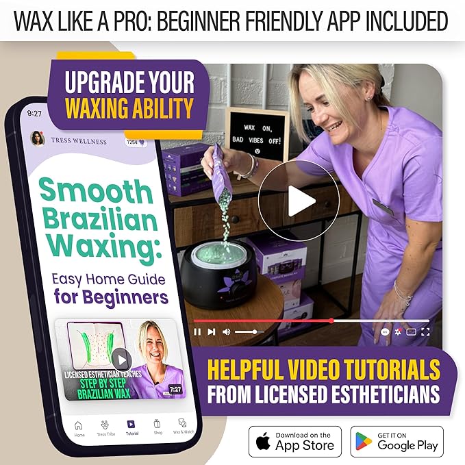 Tress Wellness Waxing Kit for Sensitive Skin – Safe for Face & Skin, Prep & Aftercare Spray, Easy to Use – At-Home Kit for Face, Bikini, Brazilian & Full Body - Digital Display, Beige