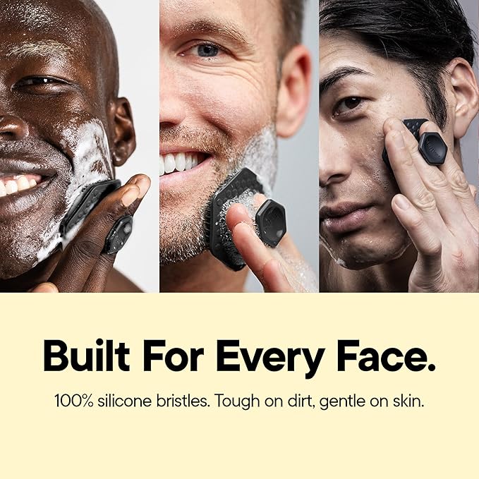 TOOLETRIES Men's Face Scrubber - Premium Silicone Facial Cleansing Brush, Gentle Exfoliator Pad & Soft-Touch Massager - Removes Dead & Dry Skin - Long Lasting Shower Accessories - Charcoal