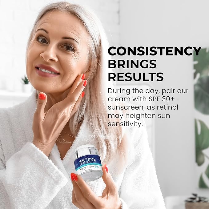 Face Moisturizer for Aging Skin: Wrinkle Cream for Older Women and Men 50 and 60 plus with Retinol, Collagen and Hyaluronic Acid – Facial Moisturizer for Mature Skin, 1.7 fl. Oz (Medium, Unscented)