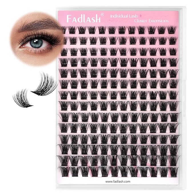 FADLASH Lash Clusters Natural Eyelash Clusters DIY D Curl Cluster Eyelash Extensions with Soft Thin Band Reusable Individual Lashes for Self Use (R07, 10-16mm)