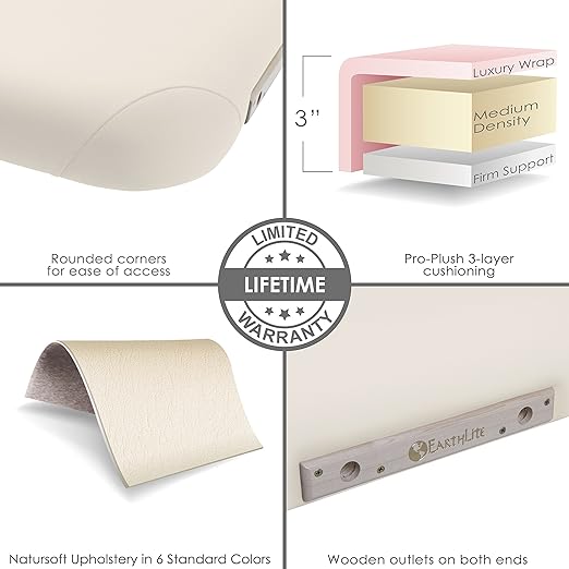 EarthLite Ellora Electric Lift Massage Table, Flat Table Top, Made in USA, 32" x 73, Vanilla Creme