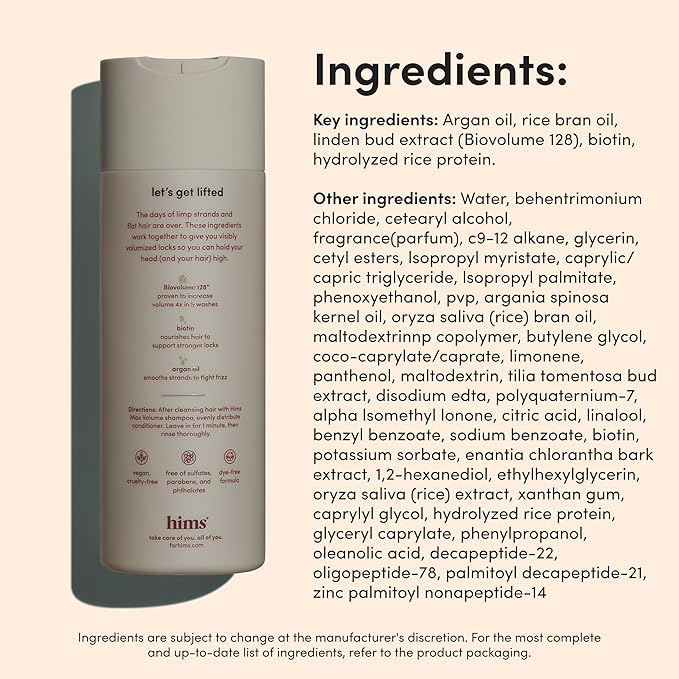 hims Max Volume Conditioner, 2 Pack - Volumizing Conditioner for Men with Biotin - Adds Lightweight Volume, Shine & Bounce - Citrus Spice - 2 x 6.4 fl oz