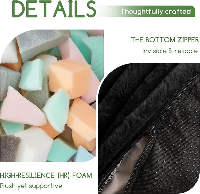 HIGOGOGO Round Stuffed Pouf Ottoman, Corduroy Poufs with High-Density Foam Filling, Furry and Fluffy Pouf Foot Stool Storage Ottoman, 20 X 15 Floor Poufs Foot Rest for Living Room, Black