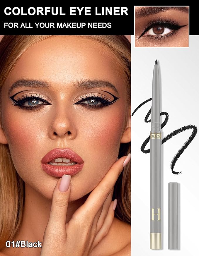 2PCS Black Gel Eyeliner Pencil, Waterproof & Smudge Proof Gel Eyeliner, Colorful Eyeliner Gel Pen, Soft and Smooth Texture, Hypoallergenic Eye Liner Pen Makeup for Women