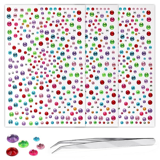 975Pcs Face Gems Hair Gems, Self-Adhesive Face Jewels Eye Jewels Rhinestones 3/4/5/6 mm DIY Face Gems Stick on, Hair Body Rhinestones Gems Crystals Pearls for Face Makeup, Crafts (gem_Color)