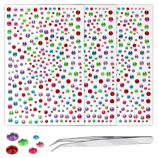 975Pcs Face Gems Hair Gems, Self-Adhesive Face Jewels Eye Jewels Rhinestones 3/4/5/6 mm DIY Face Gems Stick on, Hair Body Rhinestones Gems Crystals Pearls for Face Makeup, Crafts (gem_Color)