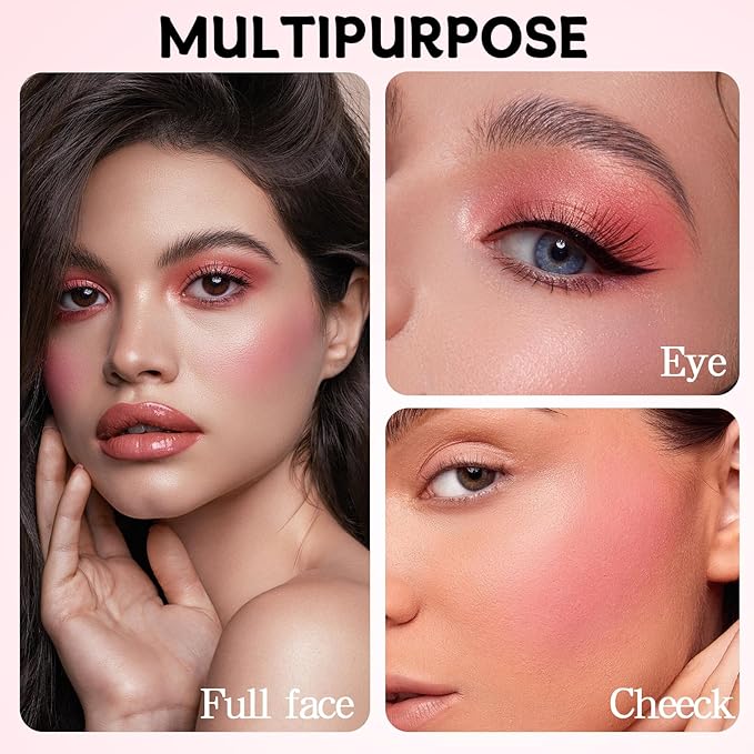 2 Colors Matte Blush Palette with Brush,Pink Blush Blusher,Highly Pigmented