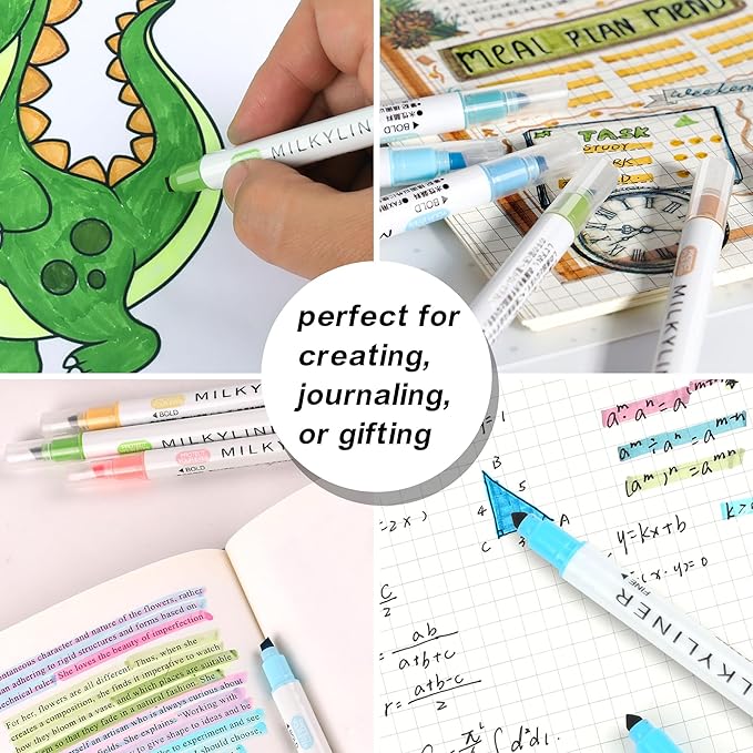 Highlighters Assorted Colors,24 Unique Retro Colors, Pastel Highlighters, Quick Dry Dual tip and Fine Tip No Bleed Highlighter Markers for Bible Journals Planners Books Notes