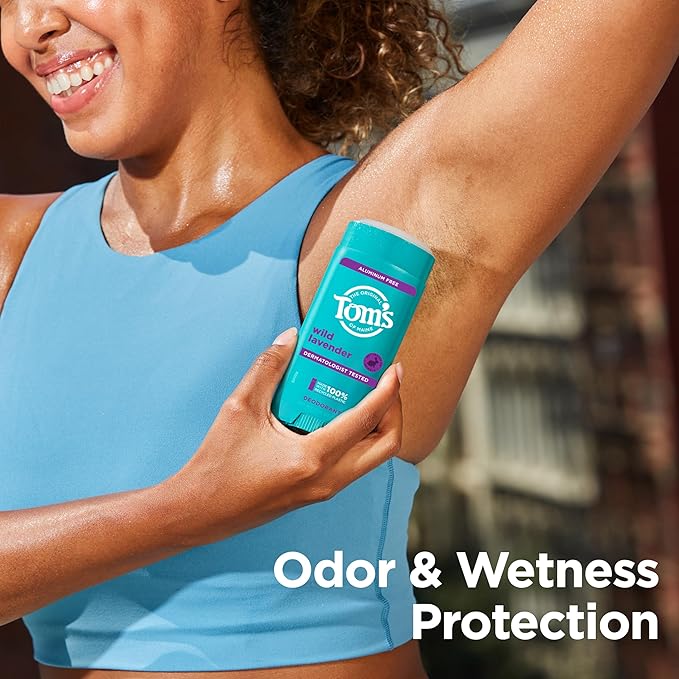 Tom's of Maine Wild Lavender Aluminum Free Natural Deodorant For Women & Men | Goes on Clear | Odor & Wetness Protection | Naturally Derived and Moisture-Locking Ingredients | 3.25 oz (2 Pack)